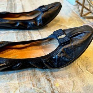 SALVATORE FERRAGAMO Womens My Joy Leather Flat Shoes Black 10.5 size  Ballet Bow